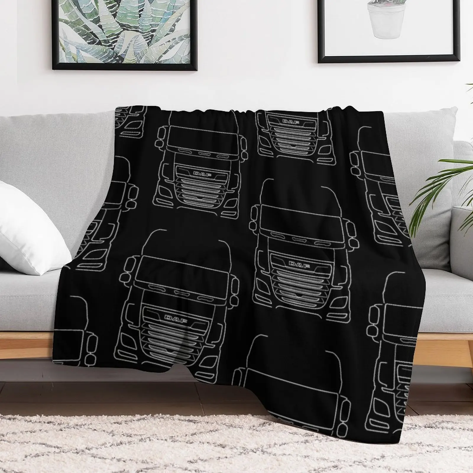 DAF XF series truck outline graphic (white) Throw Blanket Thins Bed Fashionable Vintage Blankets