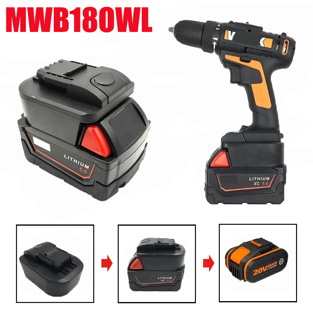 

MWB18OWL Battery Adapter Converter for Milwaukee 18V Lithium Batteries Converting To for Worx 20V Orange Small Foot Power Tools