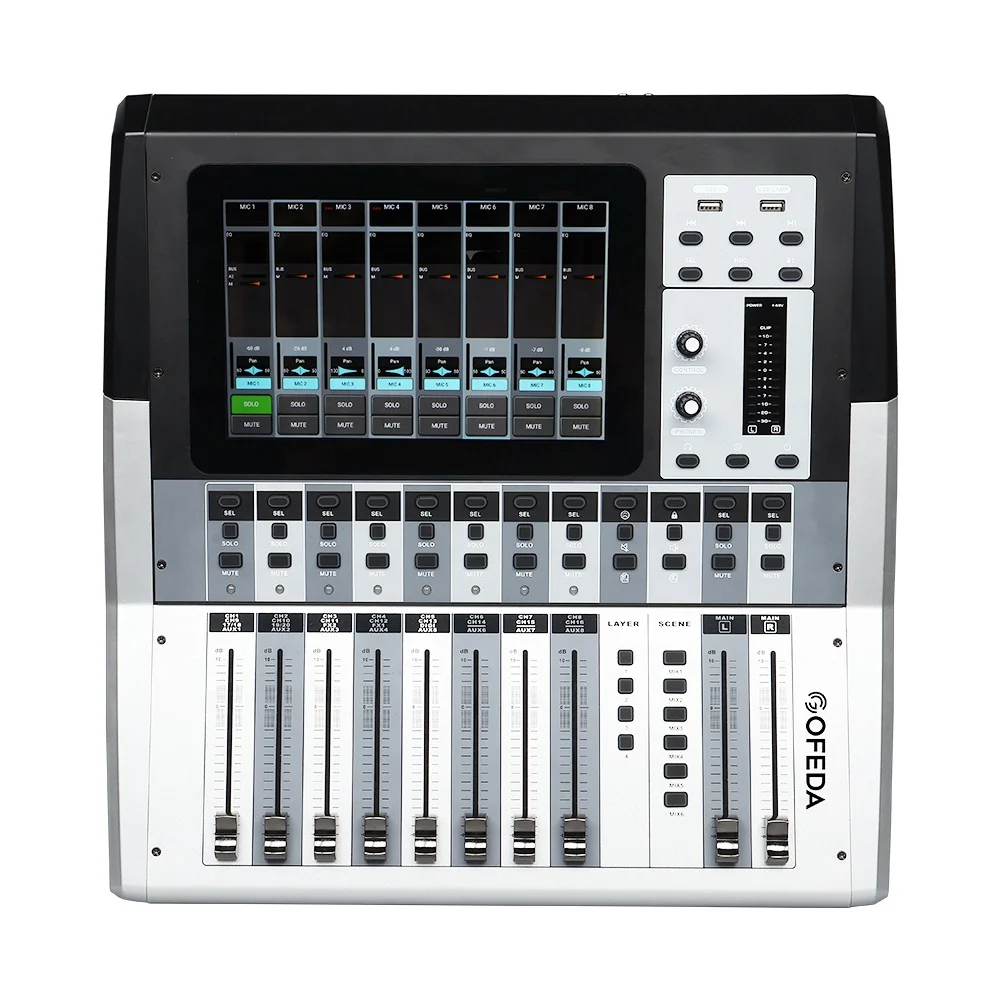 DM20 New Digital Audio Mixer 20 Channels Mixing Console Mixer 8 AUX BT USB Mixer for Stage
