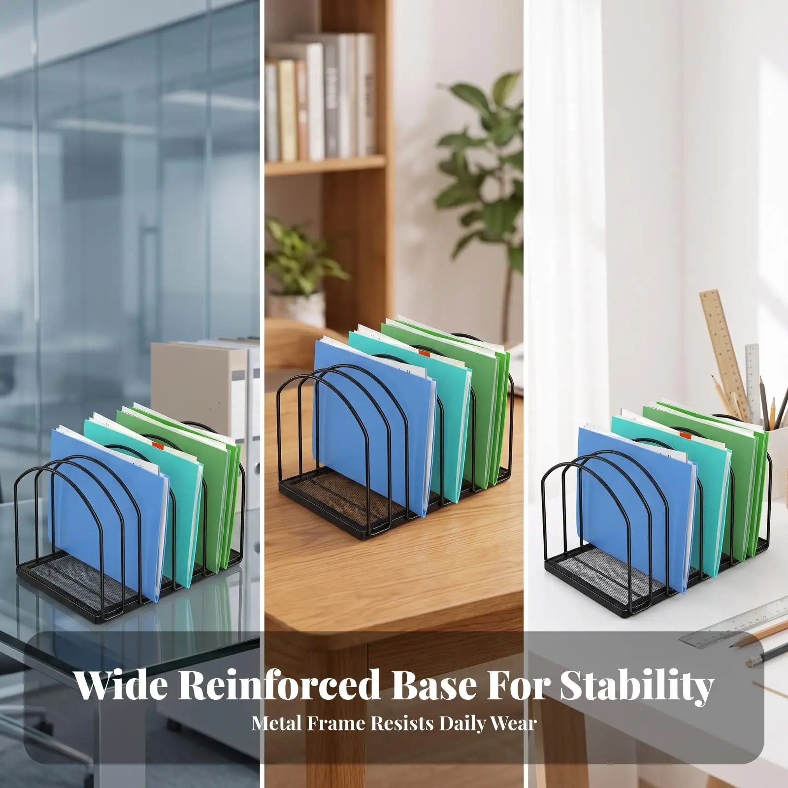 Space-Saving Mesh Desktop File Organizer | Desktop File Organizer with 9 Slots, Open-Frame, Vertical Document Holder with Mesh