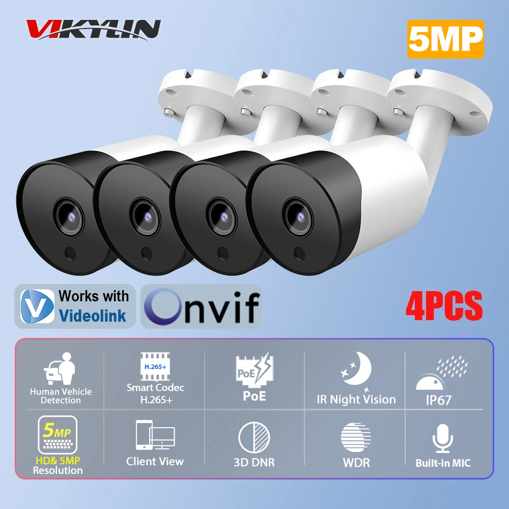 

Vikylin 5 Мп ИК-камера ночного видения IP-камера для Hik, совместимая с микрофоном MD2.0 IP66 видеонаблюдение CCTV POE камера безопасности Onvif