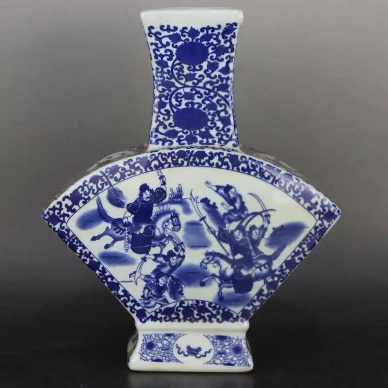 

Chinese Blue and White Porcelain Qing Qianlong Warrior Fan Shape Vase 13.7 inch