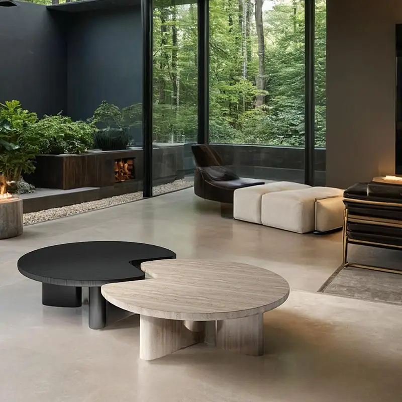 # Luksusowy geometryczny zestaw stolików kawowych z marmuru, nowoczesny stół centralny z naturalnego kamienia do salonu, premium design, możliwość personalizacji.