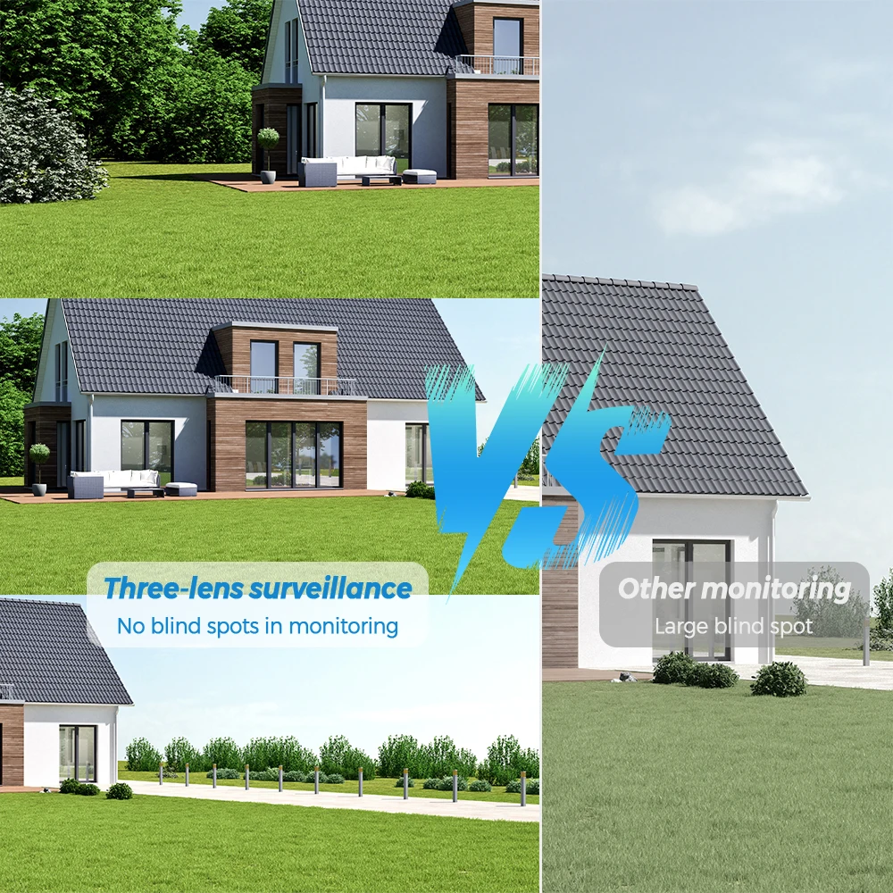 كاميرا مراقبة ذكية بدقة 15 ميجابكسل ثلاثية العدسات بدقة 360 درجة °   PTZ تتبع تلقائي 15MP 9MP للرؤية الليلية واي فاي مقاوم للماء CCTV 3-شاشة عرض