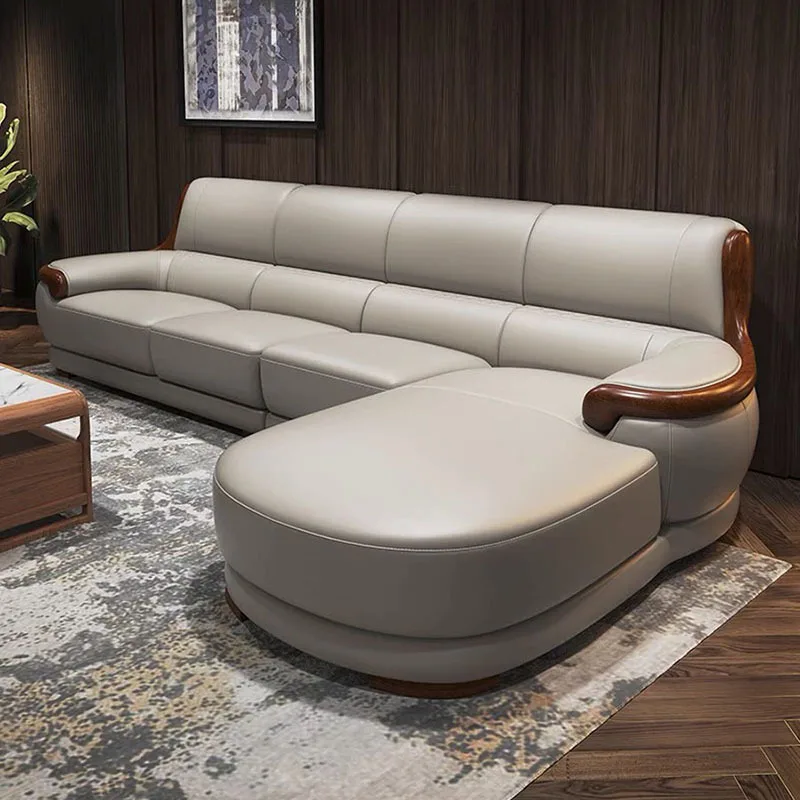 Nordic ash wood leather sofa modern simple first layer cowhide living room furniture hardcover