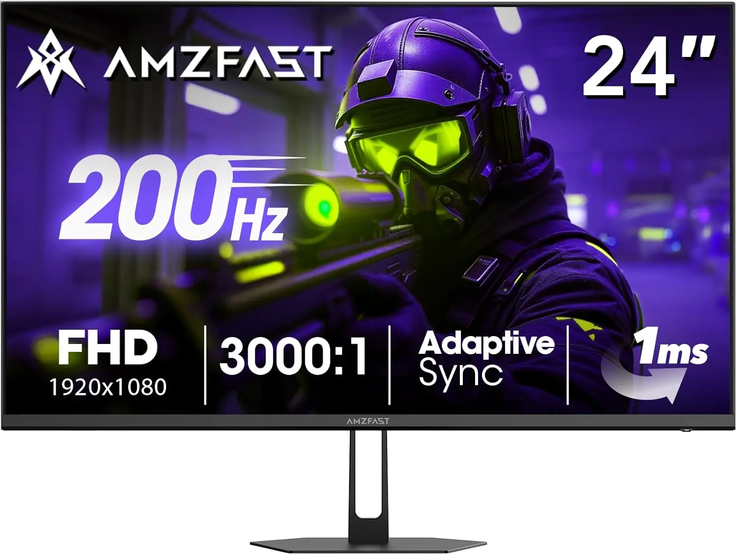 

24 Inch Gaming Monitor 180Hz FHD 1080p, 1ms Adaptive Sync, HDR Display, Eye Care VESA Mount HDMI DP
