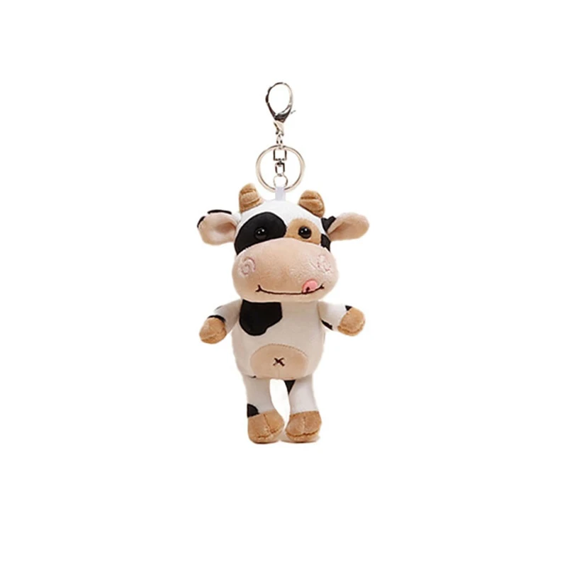 1PCS New Soft Cow Dolls Plush Toy Women Bag Animal Keychain Cute Pendant Decoration Key