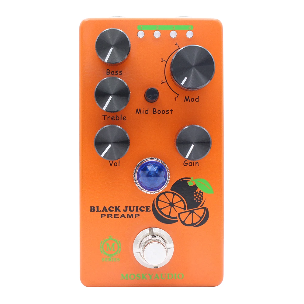 MOSKYAUDIO BLACK JUICE PREAMP Guitar Effects Pedal Overload Preamp Effects Pedal 4Mode Knob True Bypass 6.35mm Input Output Inte