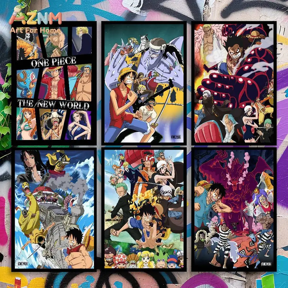 AZNM One Piece The New World Canvas Print Unframed Classic Anime Luffy Straw Hat Crew Group Scene Wall Decor Poster