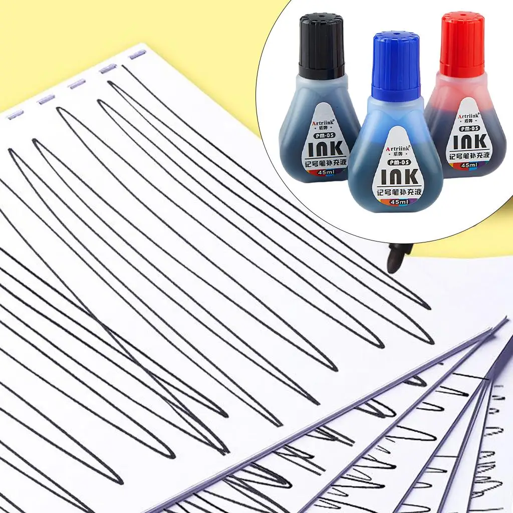 3 Pieces Refill Ink Permanent Marker Portable Waterproof Quick-Drying 45ml
