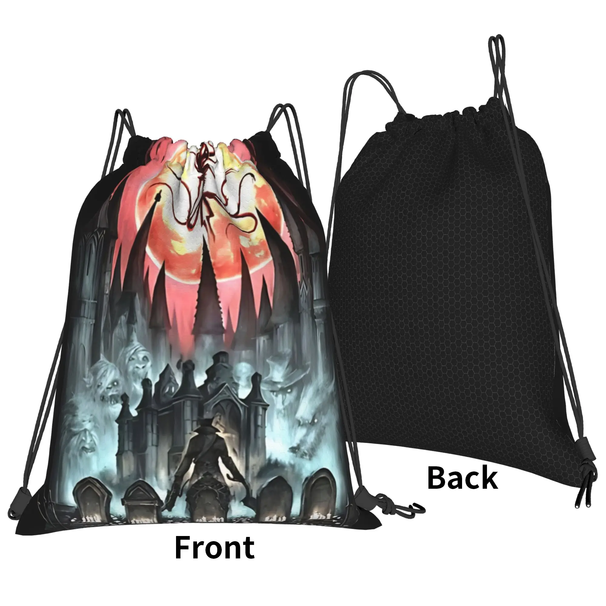 Bloodborne Dark Fantasy Hunter Portable Hiking Riding Gym Drawstring Storage Sporty Backpacks