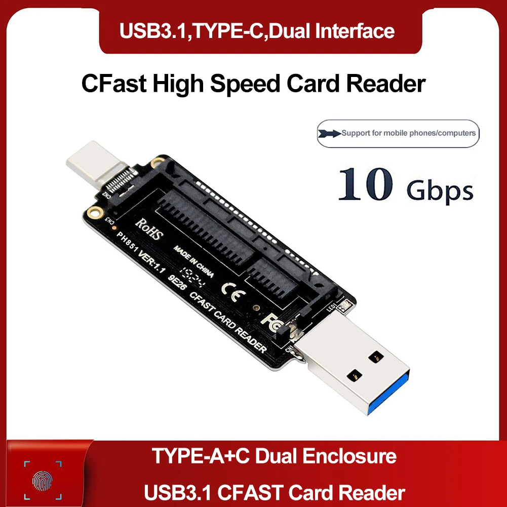 PH851 Scheda di memoria CFast portatile USB3.1 Tipo-C Tipo A+C Lettore di schede 10 Gbps Supporto 2 TB per laptop Tablet Notebook