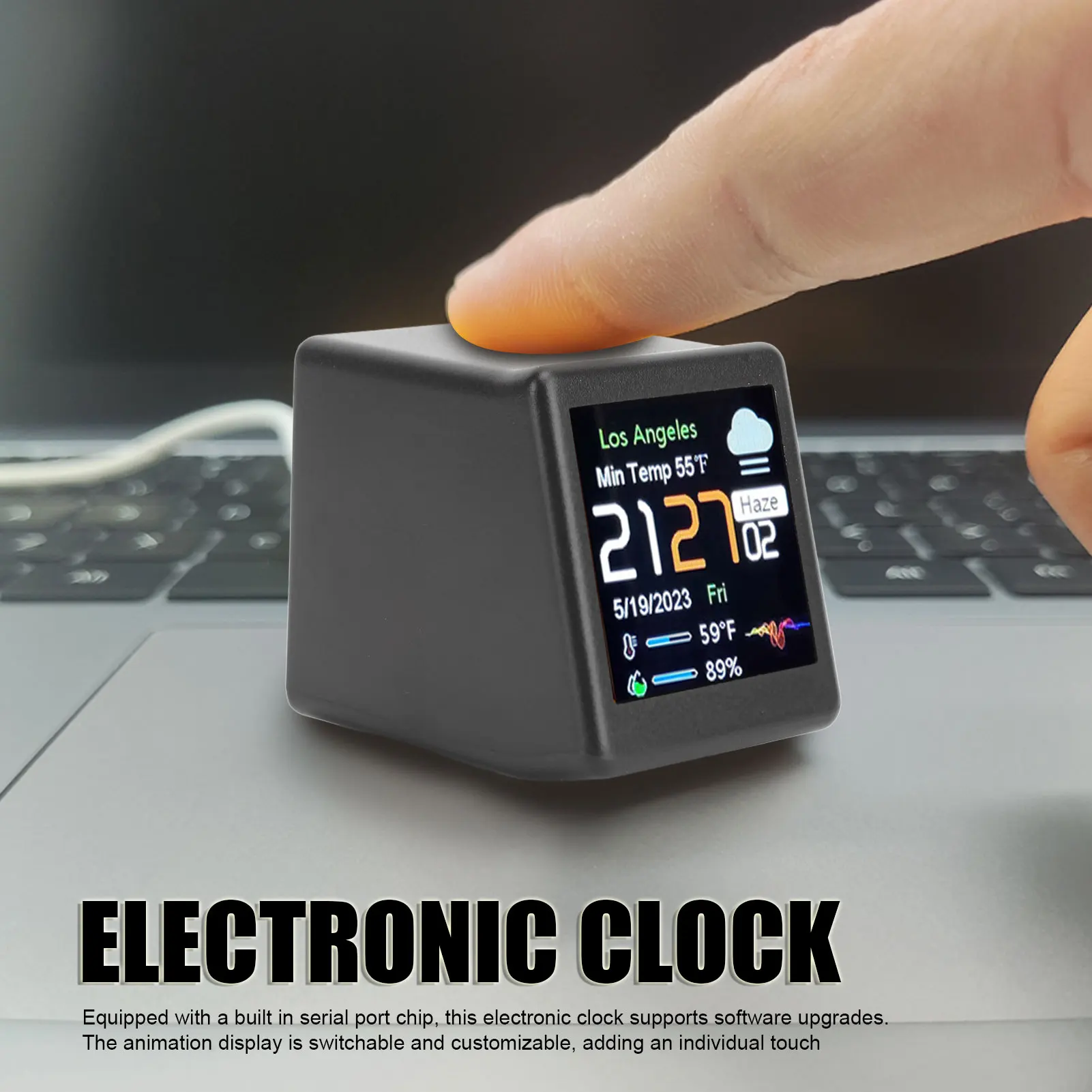 Multifunctional Clock Calendar Display Electronic Weather Clock WiFi Networking Type C Cable Powered for Office Bedroom