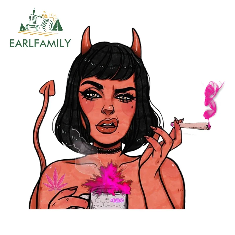 EARLFAMILY Devil Girl Car Stickers Creative Decals Campervan Skateboard Waterproof Occlusion Scratch Rearview mirror Decor
