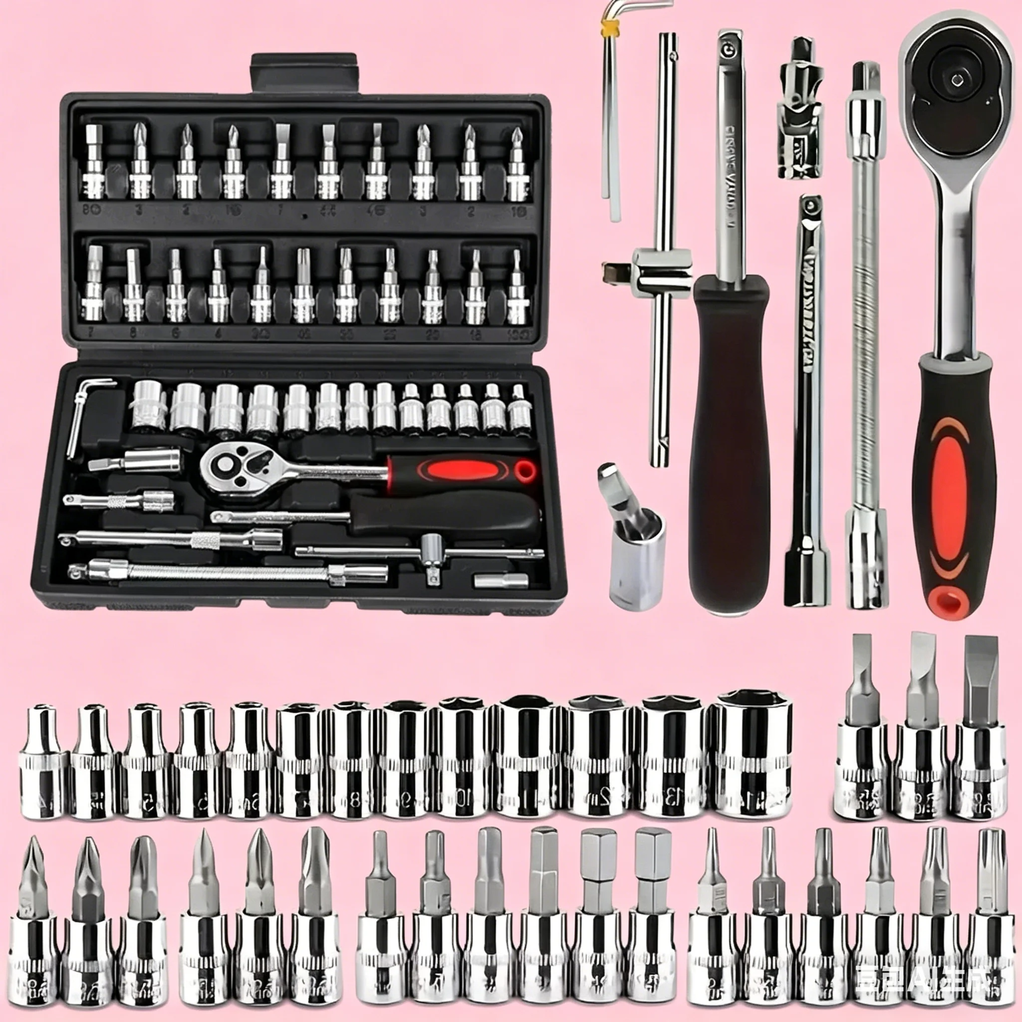 Juego de Herramientas Profesional para Reparación de Automóviles de 46 Piezas, Juego de Llaves de Tubo de 1/4 de Pulgada, Llave de Trinquete, Juego de Herramientas Mecánicas Métricas, Piezas de Automóvil