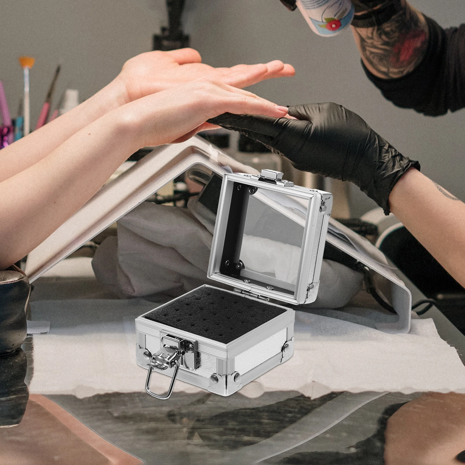 

Jewelry Storage Box Aluminum Nail Drill Bits Organizer Dustproof Manicure Tool Display Case Grinding Head Holder For Salon