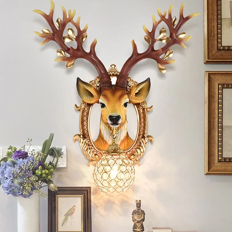 Lucky Deer Wall Sconce Personalized Resin Wall Decor Lighting for Living Room TV Background Restaurant Art Home Lamp Fixture