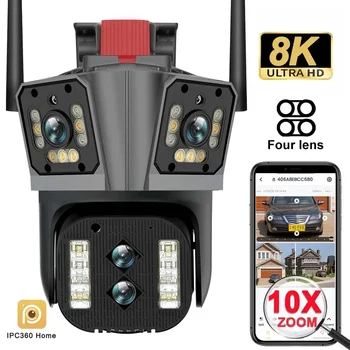 IPC360 Home App 16MP 8K كاميرا الأمن 4 عدسة 10X التكبير 3 شاشات واي فاي كاميرا متحركة اتجاهين الصوت تتبع السيارات اللون للرؤية الليلية