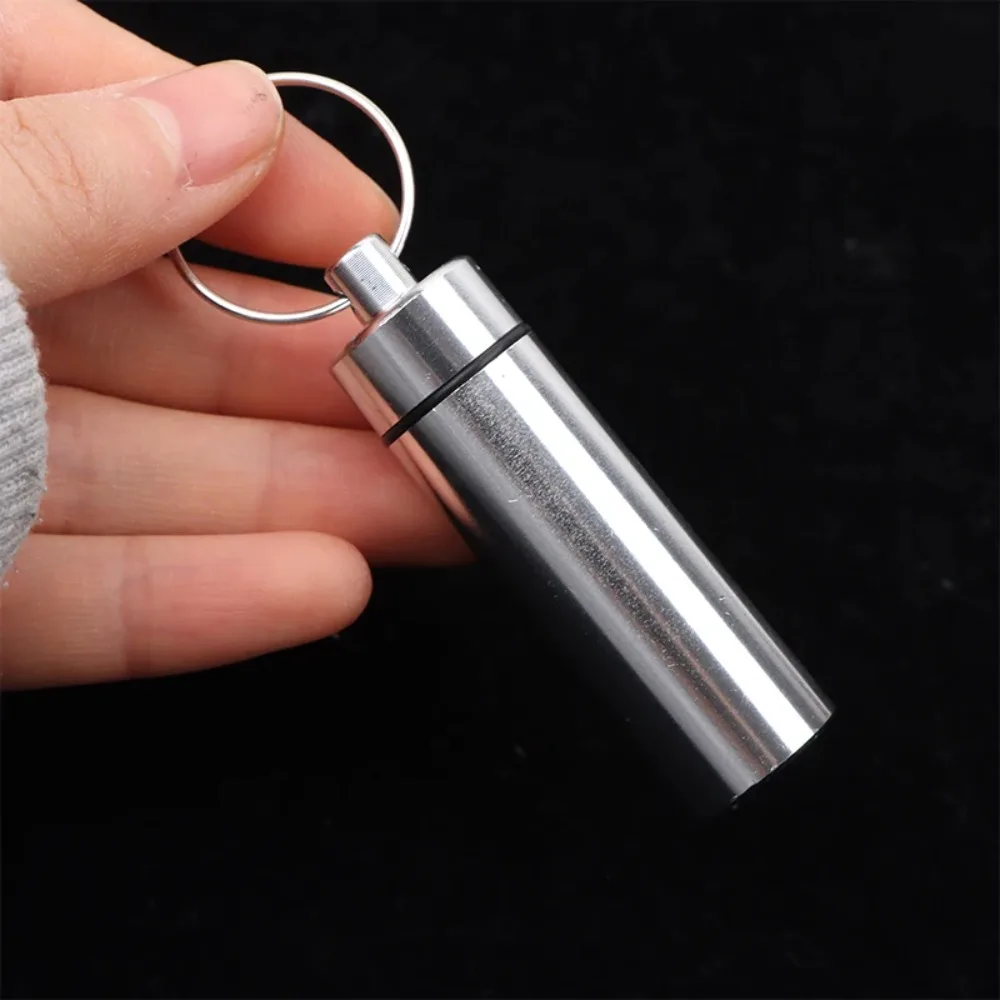 Household Aluminum Toothpick Container with Ring Waterproof Pill Bottle Sealed Cylinder Cotton Swab Organizer Bottle Ear Spoon