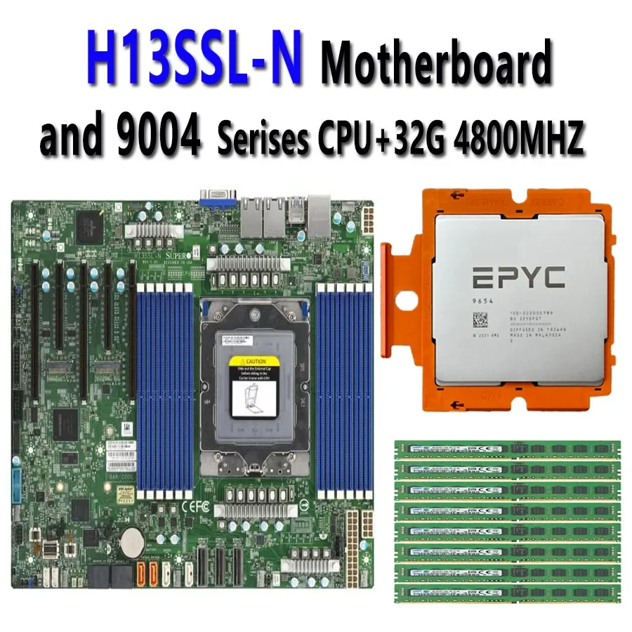 H13SSL-N Motherboard And EPYC 9684X 9384X 9184X 9734 9754 9754S 9654P 9654 9634 9554P 9554 9534 CPU  /   DDR5 32GB 4800MHZ RAM