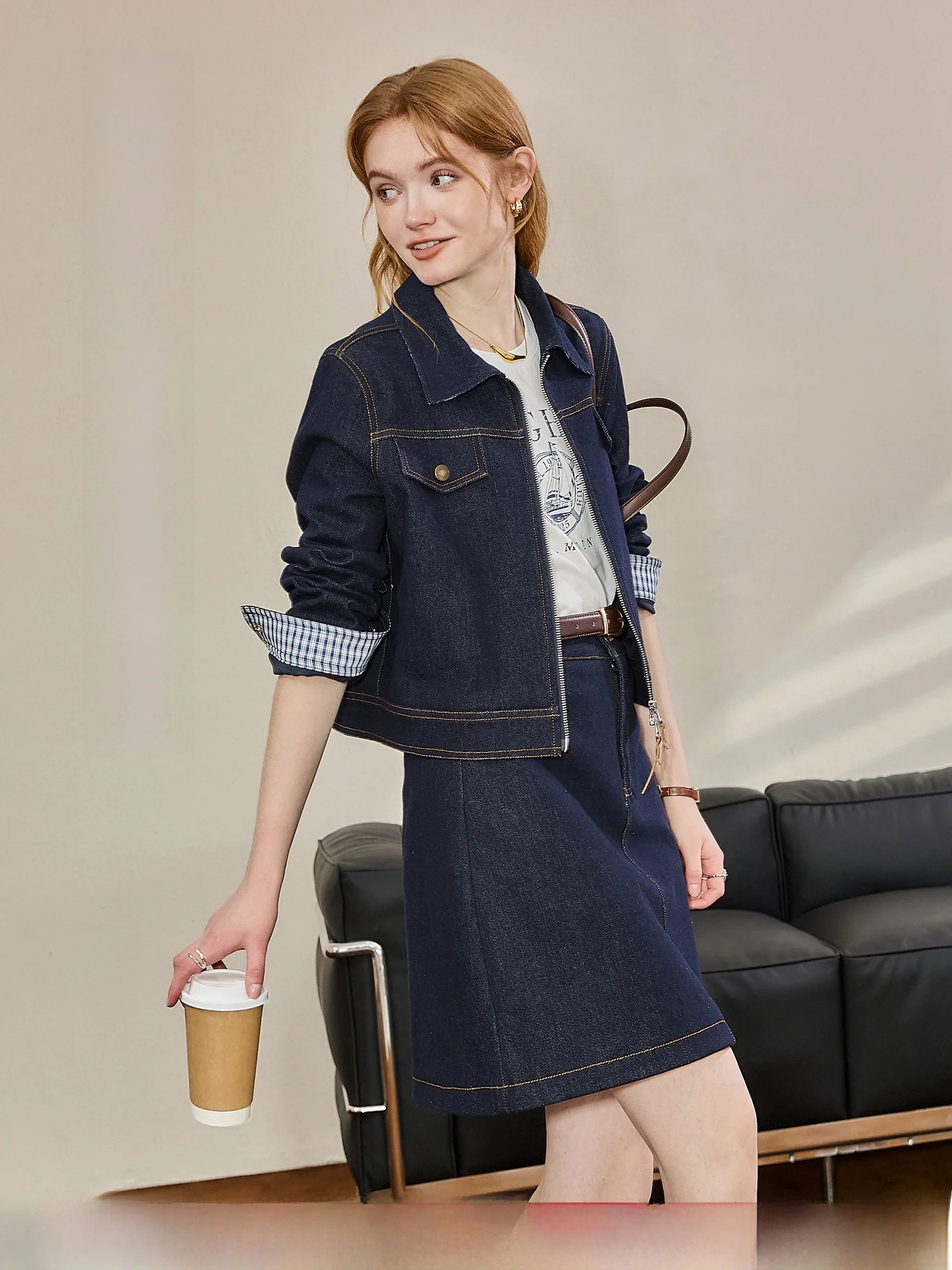 KuNMaVi High Intelligence Sensing Women's Fashion Set Short Sleeve Cotton Polyester Blend Autumn Winter Two-Piece Suit