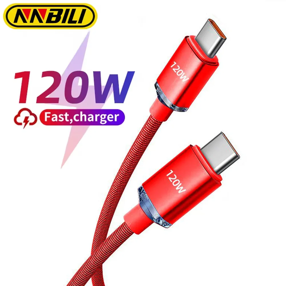 NNBILI 120W 7A Type C to Type C Cable For iPhone 15 16 Xiaomi Mobile Phone Fast Charge USB C Cable Quick Data Charger Cords