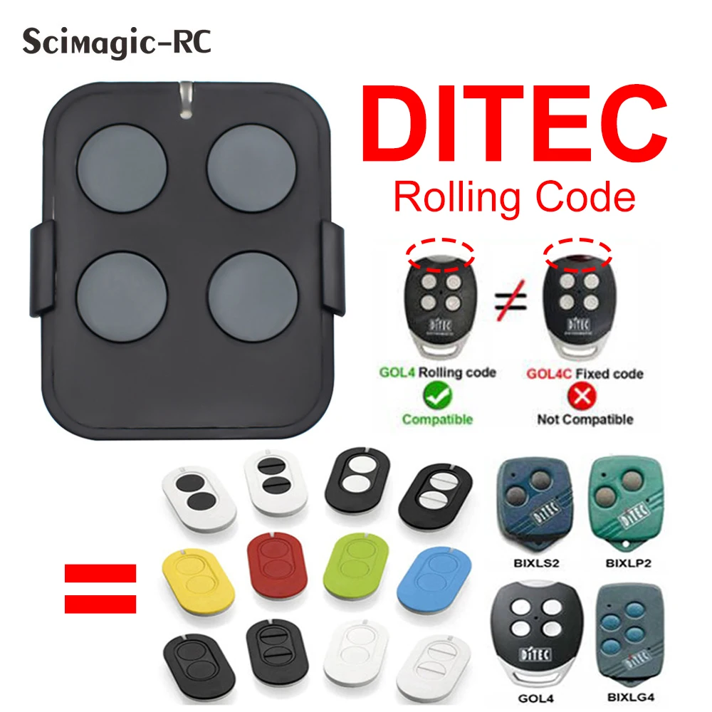 DITEC Garage Door Remote Control Ditec BIXLS2 BIXLP2 GOL4 BIXLG4 ZEN2 ZEN4W Rolling Code 433.92 MHz Garage Remote Gate Opener