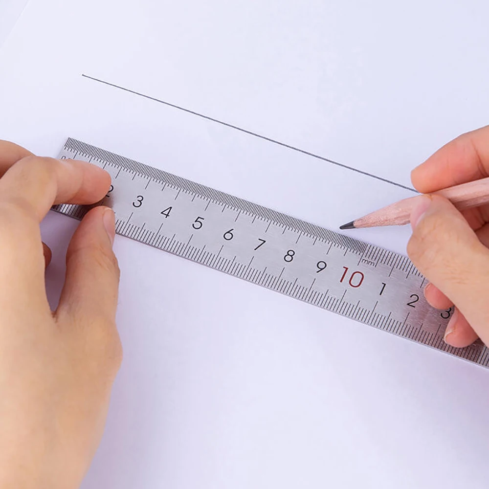 Stainless Steel Straight Ruler Double Color Marking Ruler cm Scale Metric Ruler Precision Measuring Tool School Office Supplies
