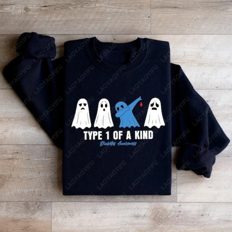 Halloween Type 1 of A Kind Diabetes Sweatshirt Cool Diabetes Awareness Ghost Hoody Men Women Spooky Nurses Support Gift Hoodie