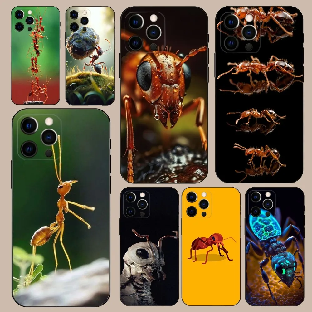 Insect Ant Phone Case For iPhone 16,15,14,13,12,11,Pro,X,XS,Max,XR,Plus,Mini Soft Black Cover