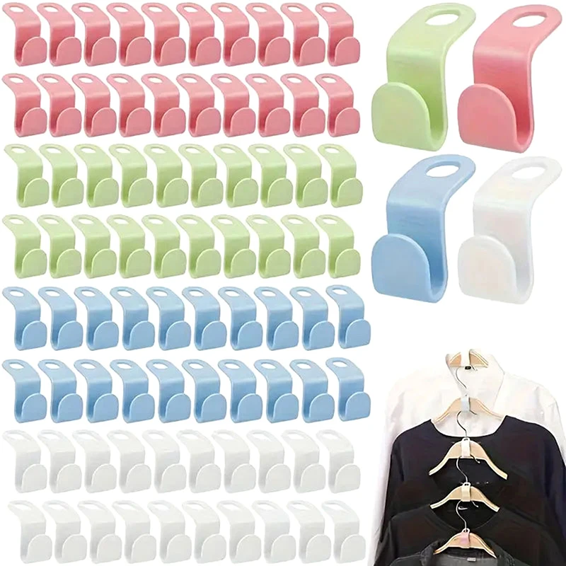 50Pcs Mini Clothes Hanger For Wardrobe Connector Hook Plastic Wardrobe Coat Extender Clips Holder Space Saving