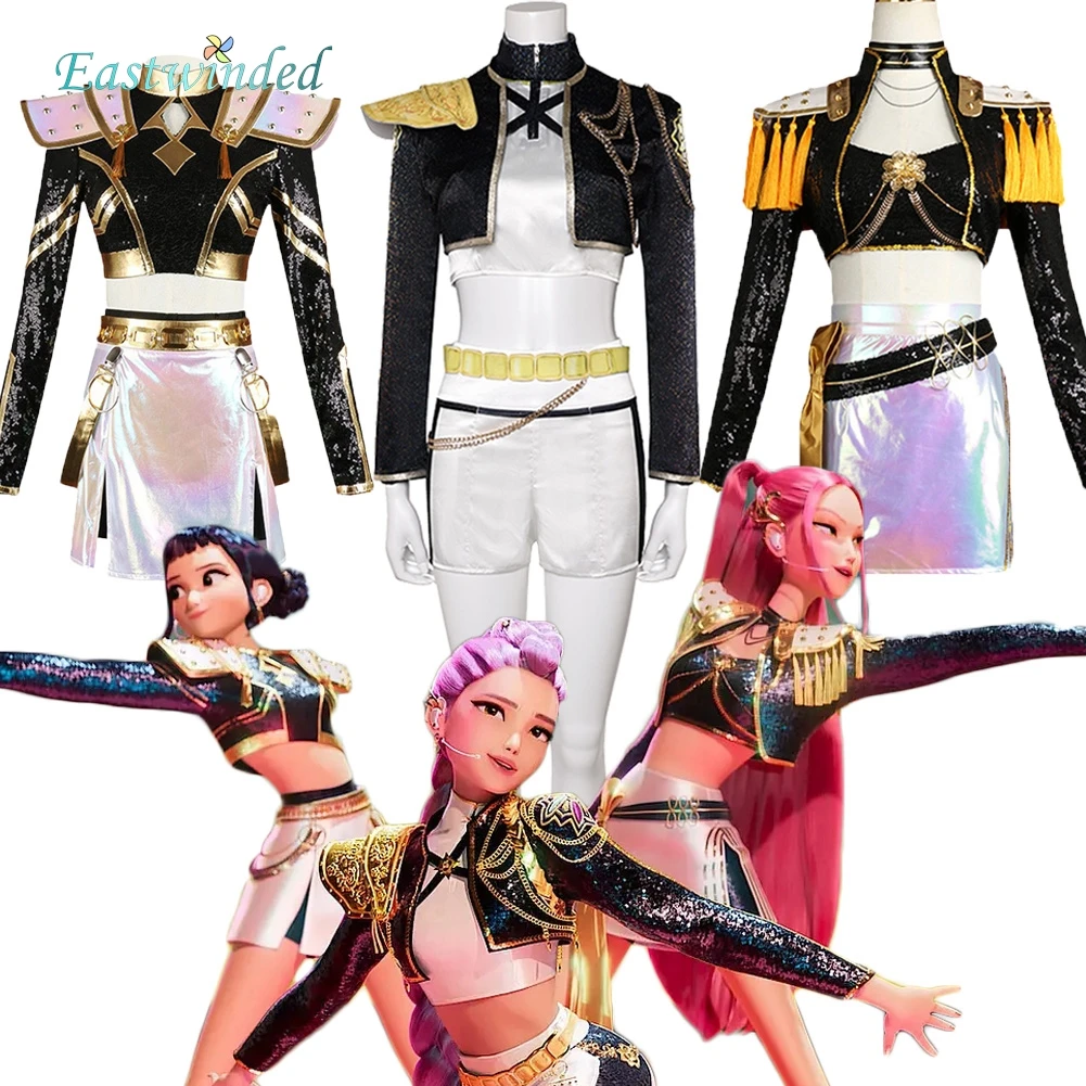 

Rumi Zoey Mira Cosplay Black Stage Costume Wig Outfits Demon Hunter of KPop Roleplay Women Clothing Suits Halloween Carnival