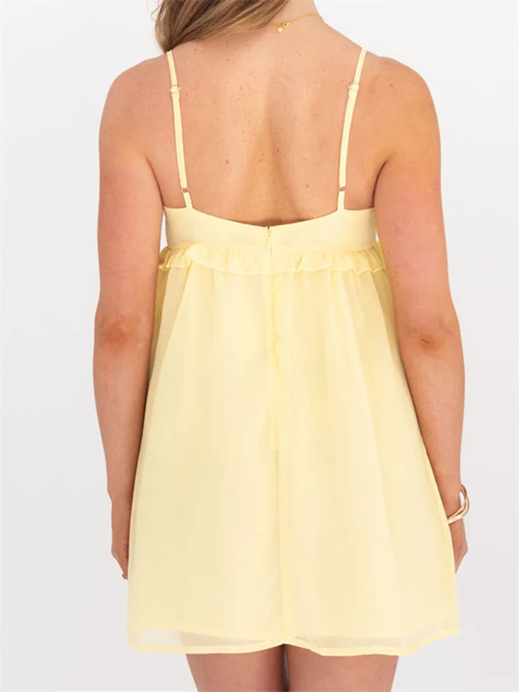 CHRONSTYLE Abito estivo da donna in pizzo senza maniche senza schienale taglio basso in rete Cami Dress increspato a vita alta orlo irregolare Vestido 2025