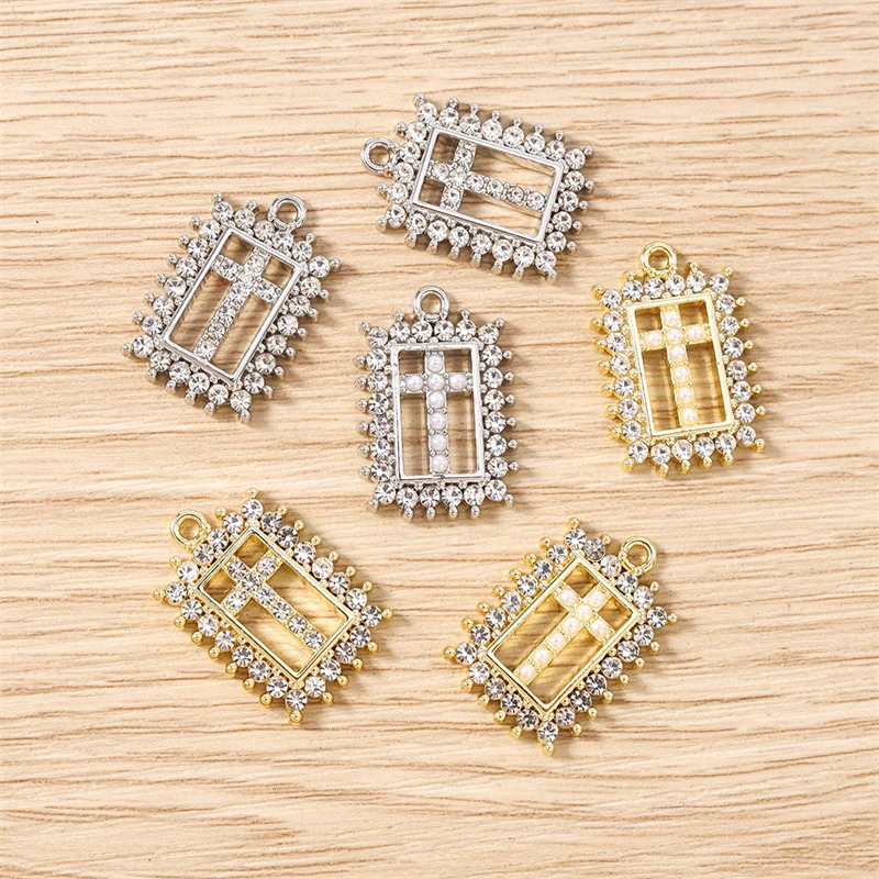 5 Stück 16 x 23 mm niedliche Kristall-Metall-Kreuz-Charms-Anhänger für Schmuckherstellung, Tropfen-Ohrringe, Halsketten, Armbänder, DIY-Bastelbedarf – Detail 12