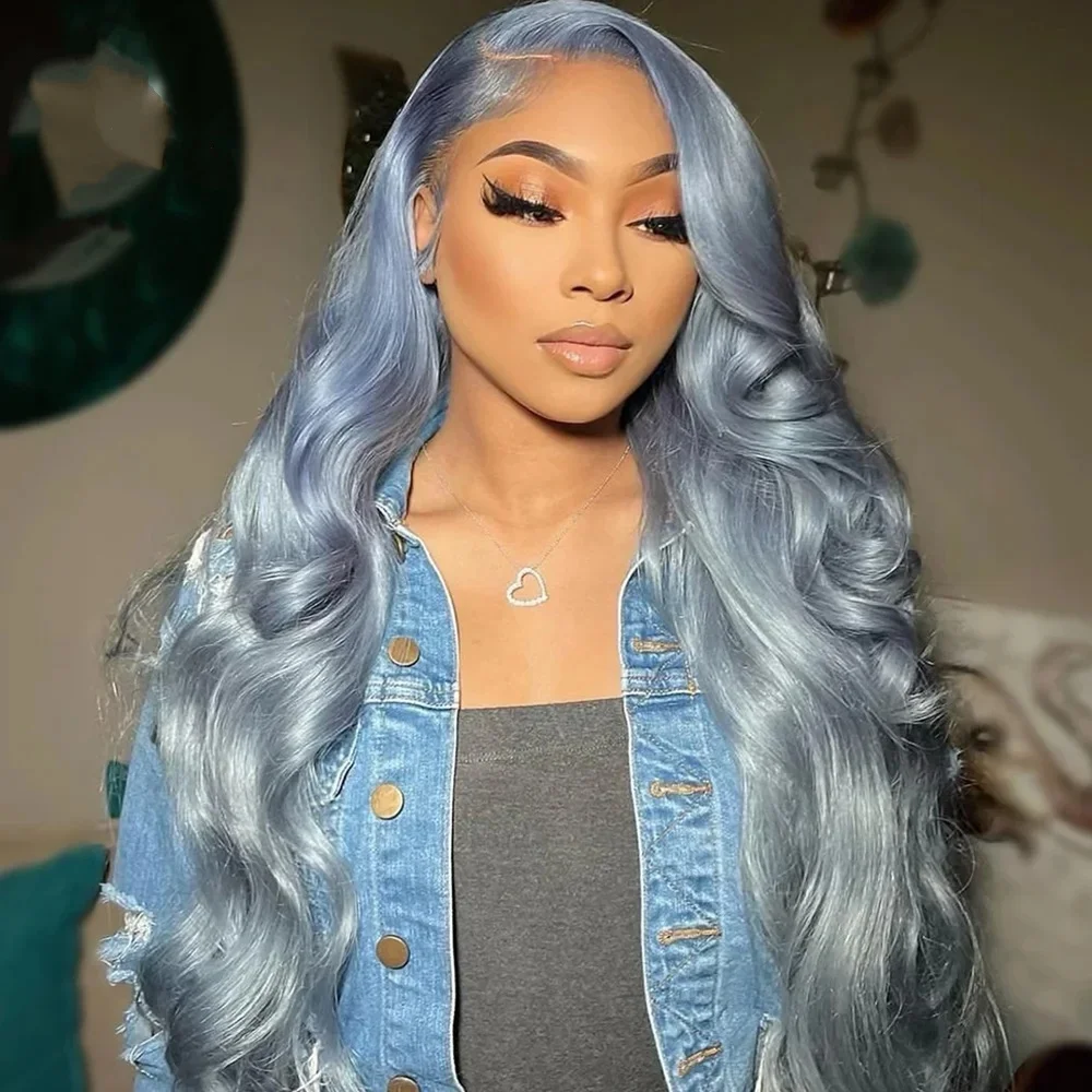

Transparent 13*4 13*6 Lace Frontal Wig Brazilian Body Wave Pre Plucked Silver Grey Lace Front Colored Human Hair Wigs For Women