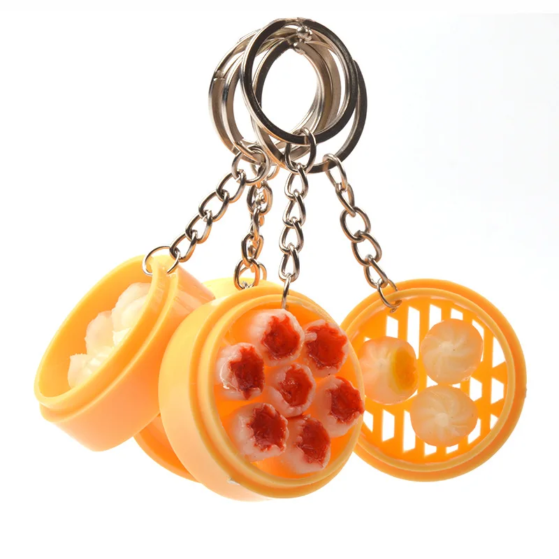 Simulation Food Keychain Pendant Funny Gift Dumplings Noodles Breakfast Key Chain PVC Toys Party Couple Car Bag Key Rings