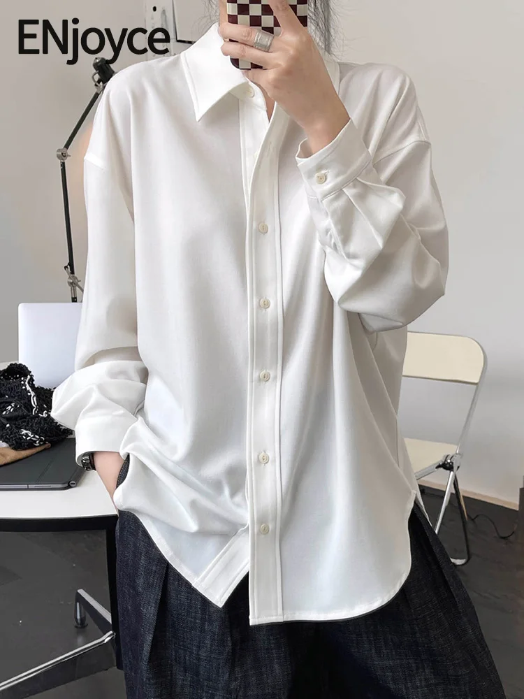 

ENjoyce Spring Fall Women Quality Thickened Shirts Ladies Workwear Basic Long Sleeve Top Loose Blouses