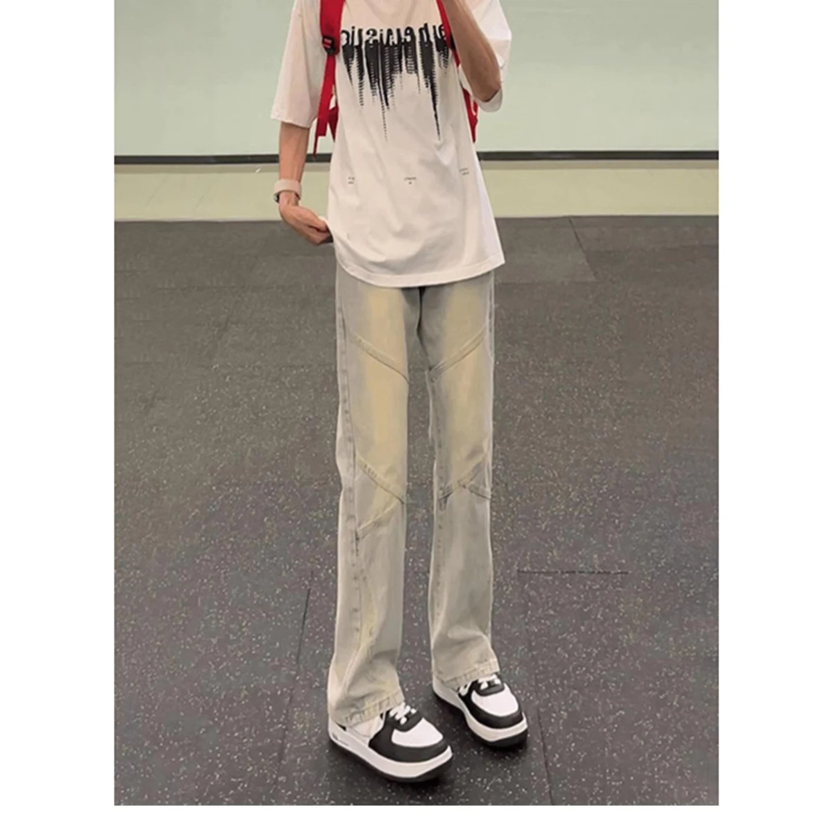 

Retro American Vibe Men's Jeans Spring Autumn Patchwork Mud Color Straight Leg Narrow Micro Flared Pants Youth Fashion