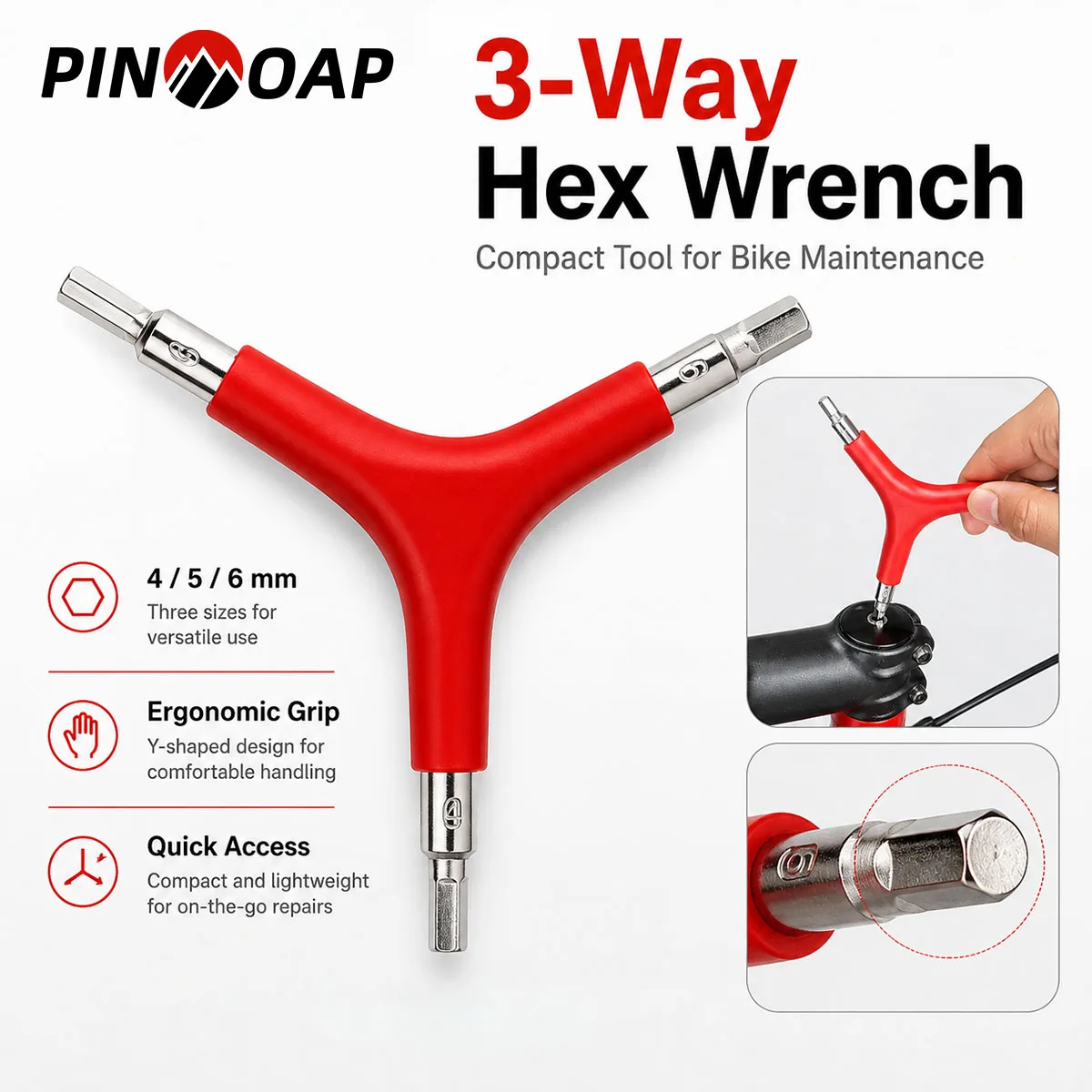 PINMOAP 1PC Y Type Triple Allen Wrench 4/5/6mm Bicycle Hex Key Tool Portable Bike Repair Accessory Mountain Road Cycling Service