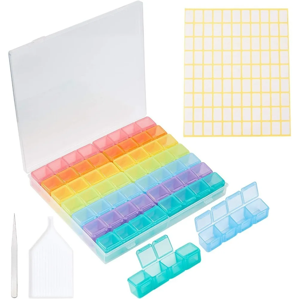 

56 Grids Painting Storage Containers Colored Removable Grids with 297pcs Label Stickers 1 pc Tweezer 1 pc Tray Plate