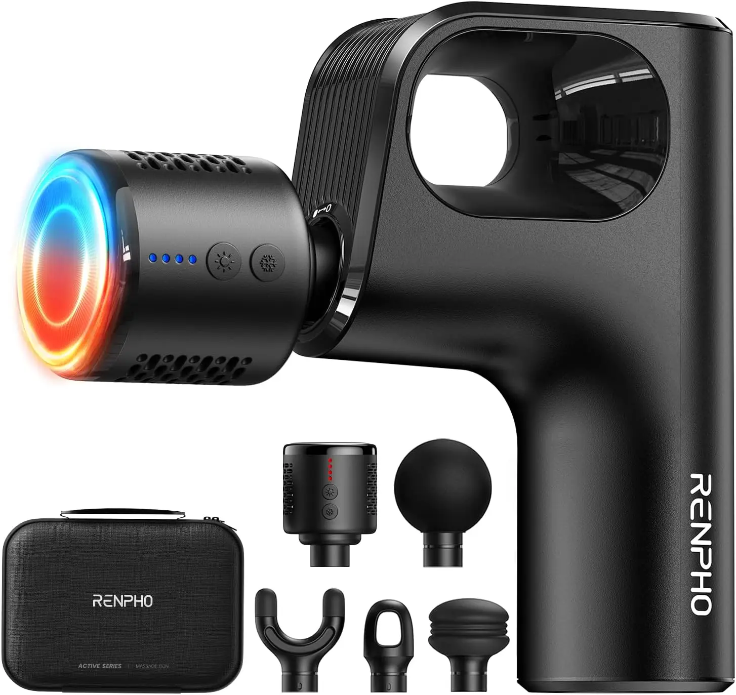 Innovative Massage Gun with Heat & Cold, Deep Tissue Percussion, Portable Travel Massager with Carry Case, Easy-Grip Loop Design, 5 Speeds & 8mm Amplitude