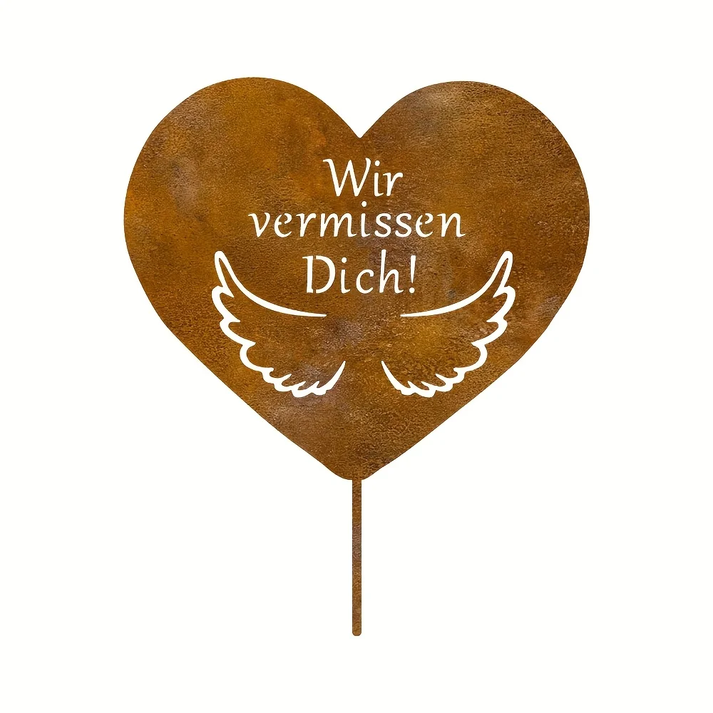 1pc Metal Memorial Grave Decoration - Rustic Cemetery Decor with Heart Shape - Weatherproof Tombstone Stake for Outdoor