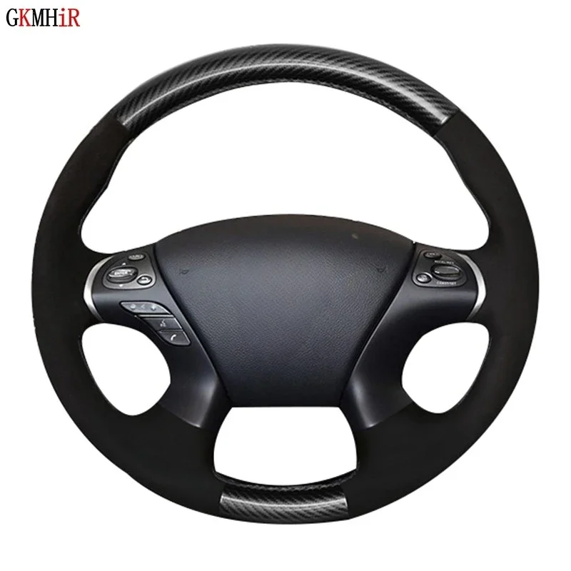 Anti-Slip Black Carbon Fiber Suede DIY Car Steering Wheel Cover For Infiniti JX35 2013 M M25 M35 M37 M56 Q70 QX60 For Nissan