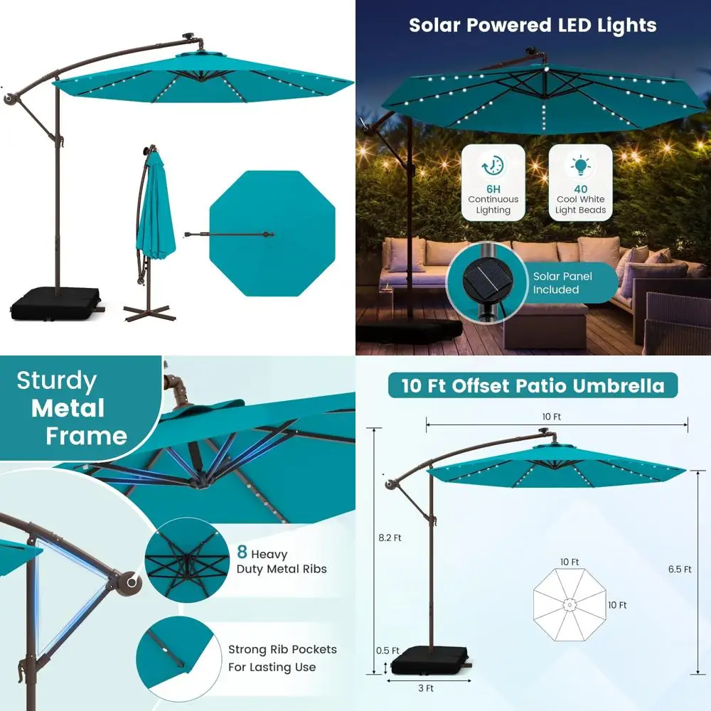 

10 Foot Cantilever Patio Umbrella with Solar LED Lights, Tilt and Crank Operation