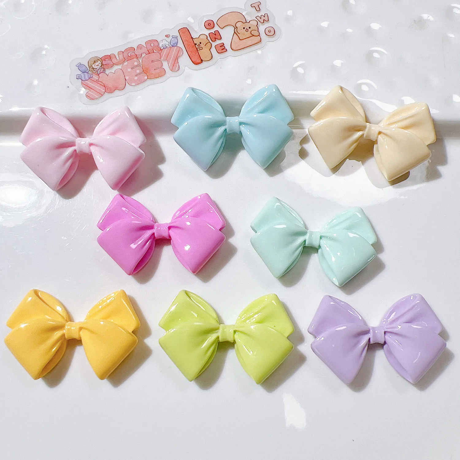 WFFNNKC 10Pcs colore lucido Big Bowknot Resin Patch donna orecchino fai da te tornante materiali indumento cucito Decor artigianato accessorio