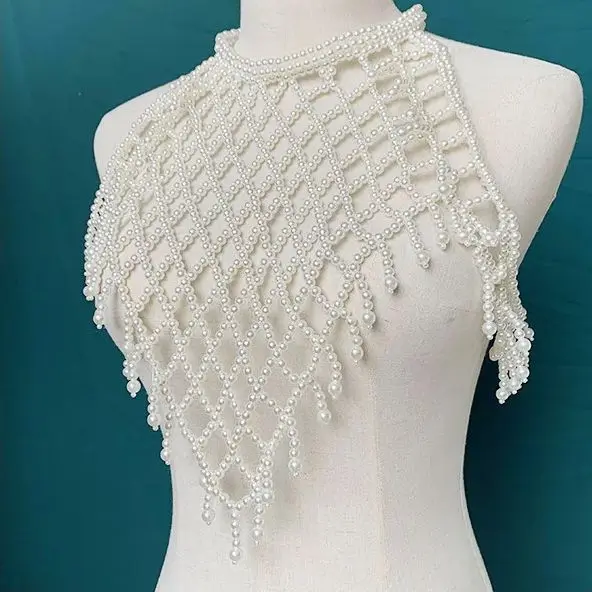 2024 Handwoven dress accessories for bridal dinner wedding dress art shot pearl shawl