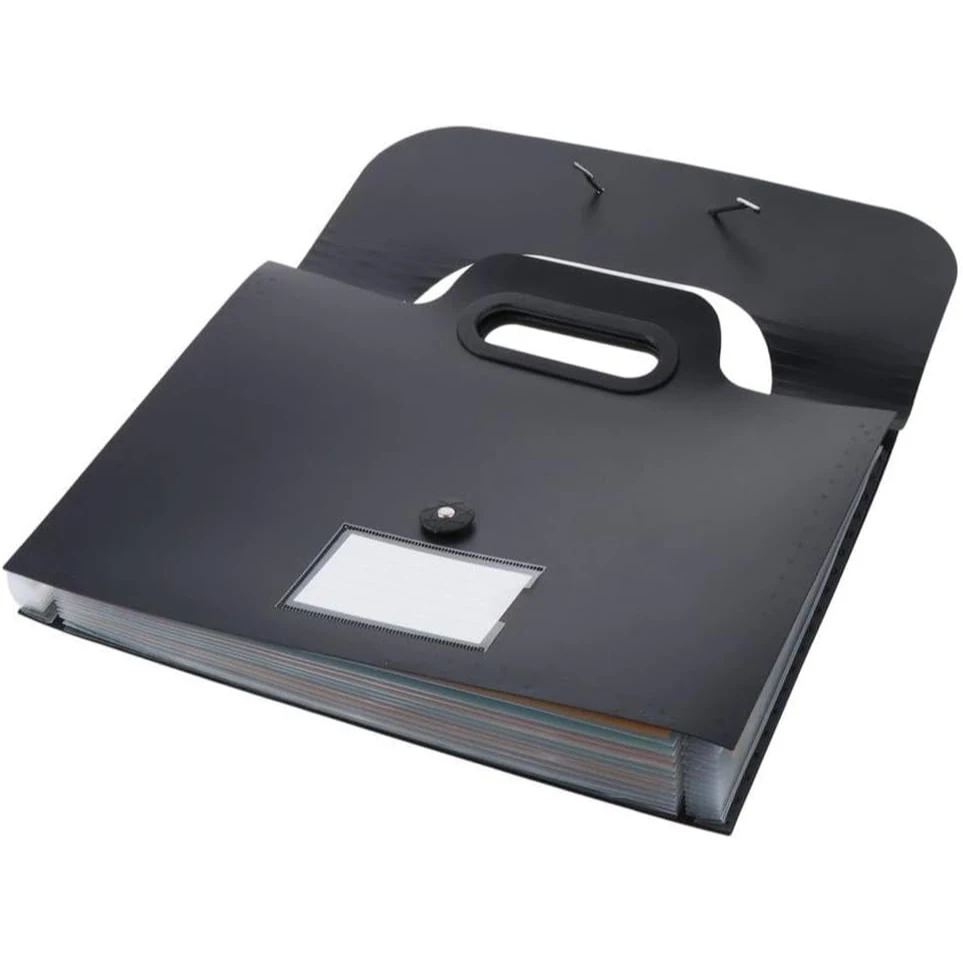 1 Piece Expandable Folder With Handle, A4 Size Black And White Portable Accordion Folder, 13 Flap Pocket Pants