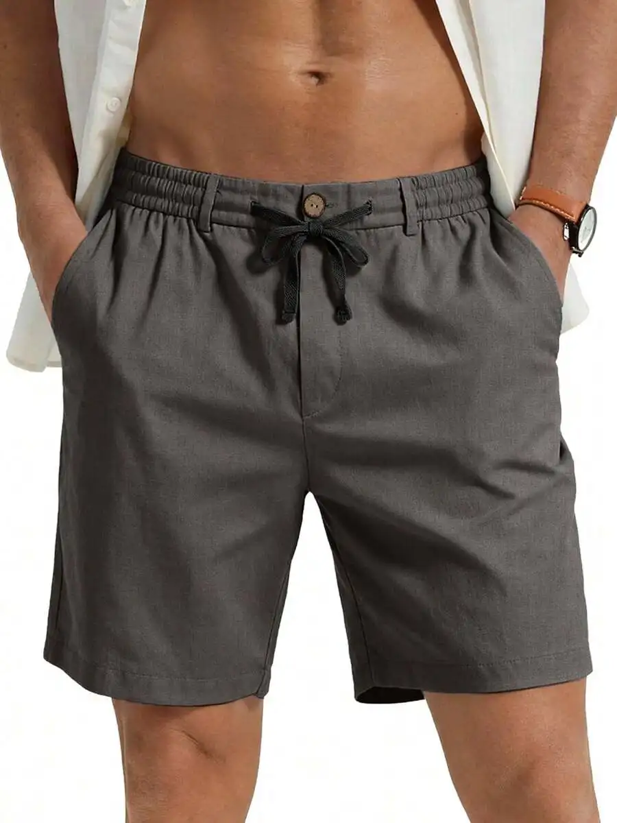 

Mens Casual Linen Shorts With Elastic Waist And Drawstring For Summer Beach Vacation
