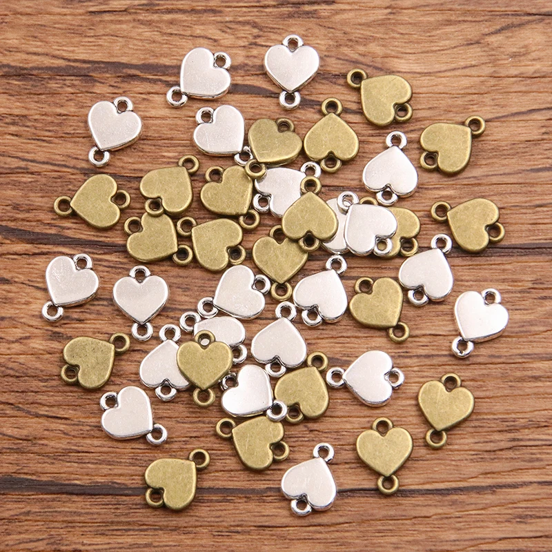 50PCS 9X12mm 2 Color Wholesale Metal Alloy Two-sided Heart Connector Pendant For Jewelry Making DIY Handmade Craft