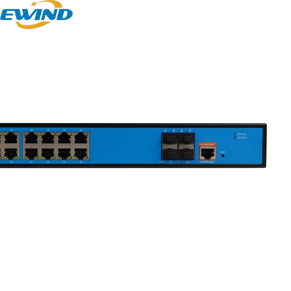 EWIND Gigabit L2+ Managed POE Switch 24*10/100/1000M Base-T RJ45 Ports with 4*1G/2.5G/10G SFP+ Fiber Slot Support QOS/DHCP/VLAN